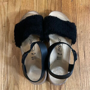 Papillio sz 40 sandals shearling detail buckle closure like new never worn NWOT